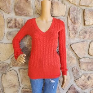 AMERICAN EAGLE | Red Long Sleeve V-neck Cable Knit Sweater